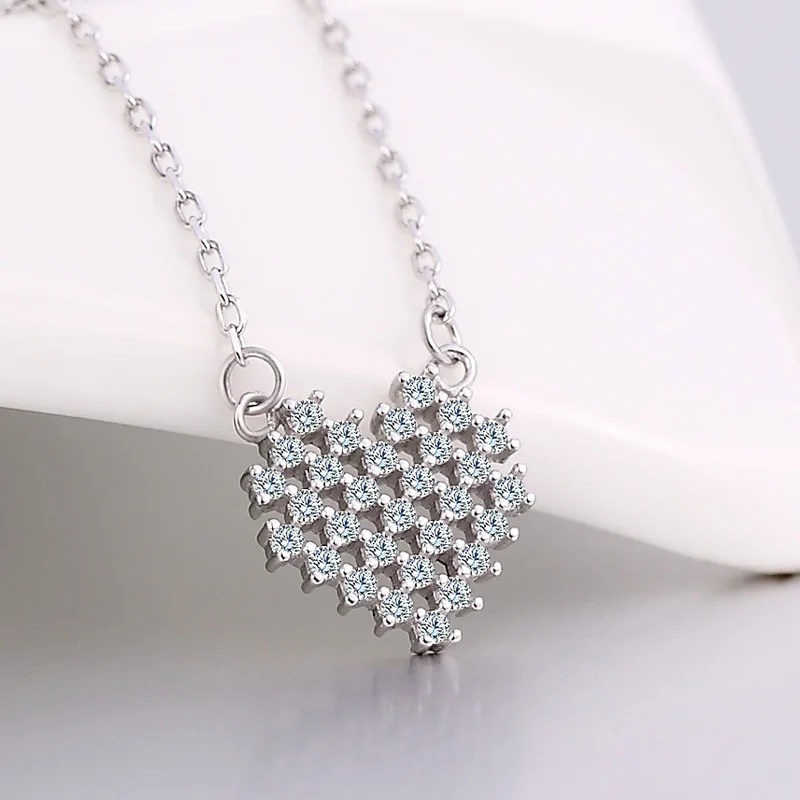 Сердце любовь ключицы цепи 925 серебро белое золото Цвет Crystal ожерелье колье