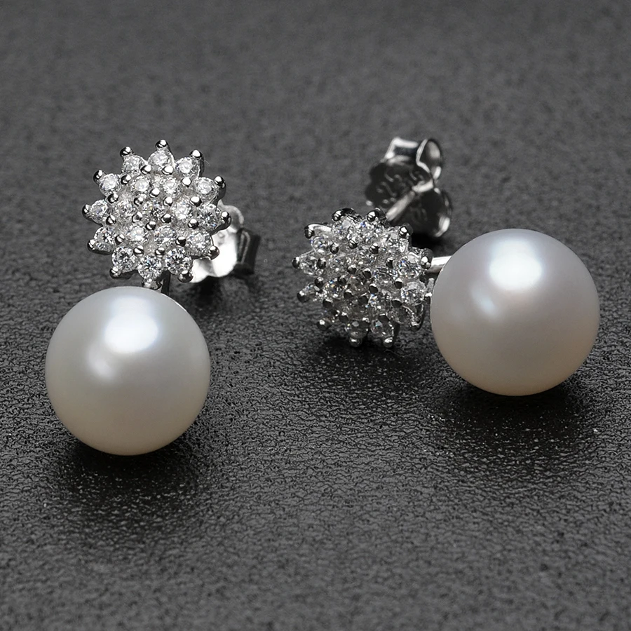FEIGE New Design 7-8mm White Natural Freshwater Pearls 925 Sterling Silver Stud Earrings For Women's Brincos Fine Jewelry | Украшения и
