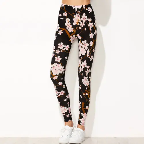Для женщин s леггинсы брюки с цветочным принтом стрейч Высокая талия Casaul карандаш