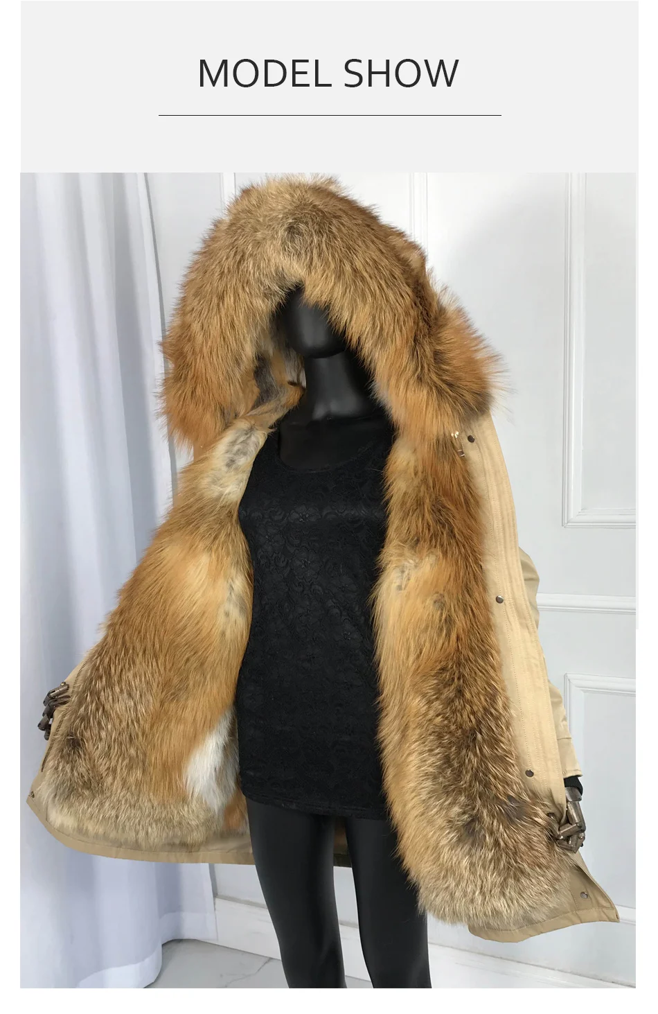 Парки из настоящего меха для Для женщин зимняя верхняя одежда с red fox меховым воротником, с капюшоном, с подкладкой большой толстовка с принтом лисьей морды пальто с мехом Куртка Толстая теплая куртка для оптоволоконного кабеля