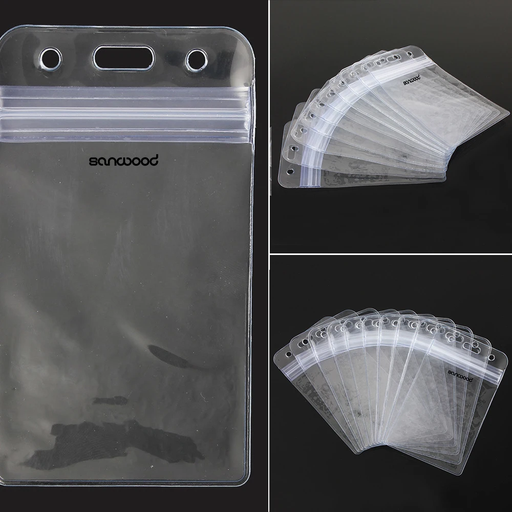 Вертикальный прозрачный пластиковый держатель для ID карты с молнией 10 шт.|card badge|id