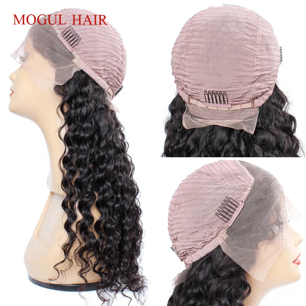 Mogul Hair Lace Front Human Hair Wigs Deep Wave Pre-Plucked Glueless Lace Front Wig Brazilian Remy Hair Natural Color 12-28 inch