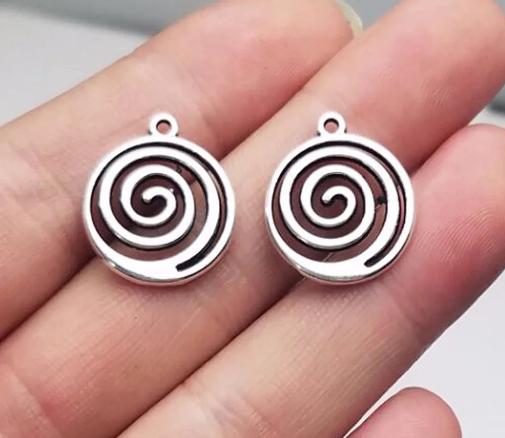 

25pcs/Lot--17mm Antique Silver Plated Spiral Pattern Charms Swirl Pendants For Diy Earring Supplies Jewelry Making Accessories