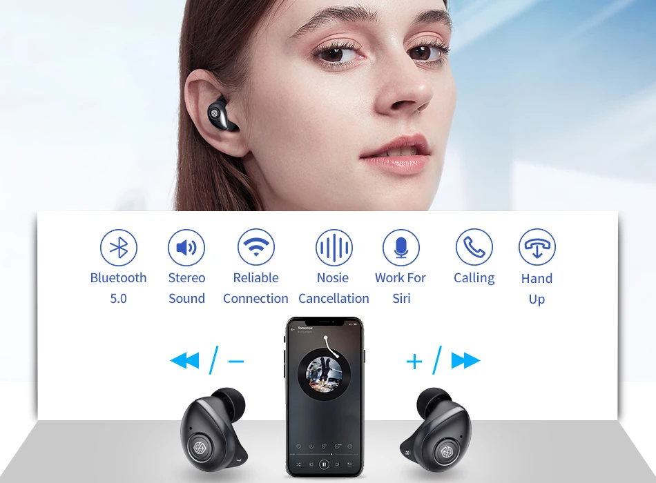 NILLKIN True беспроводные наушники TWS Bluetooth 5,0 наушники IPX5 спортивный набор головок стерео Авто пара 5 часов воспроизведения зарядный чехол