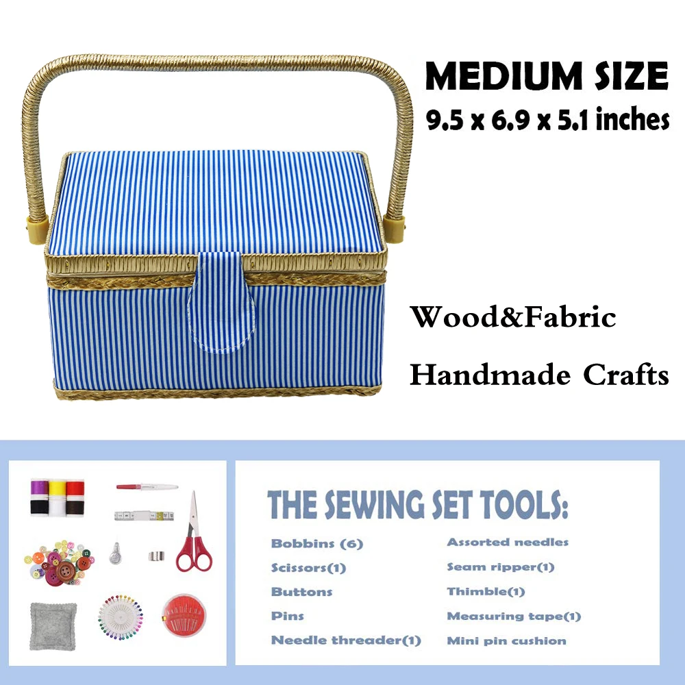 Швейная корзина ручной работы с бесплатным набором для шитья аксессуары