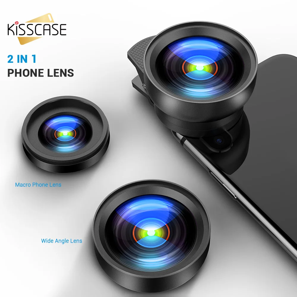 KISSCASE универсальные 2 в 1 широкоугольные линзы для iPhone X XS XR 7 8 Комплекты камеры