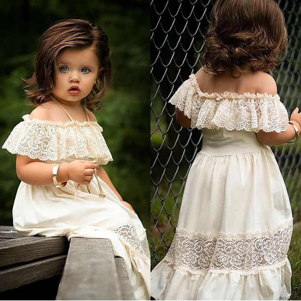Summer Toddler Baby Girl Clothes Dress Off Shoulder Ruffle Lace Party Sundress Lovely Children Dresses | Детская одежда и обувь