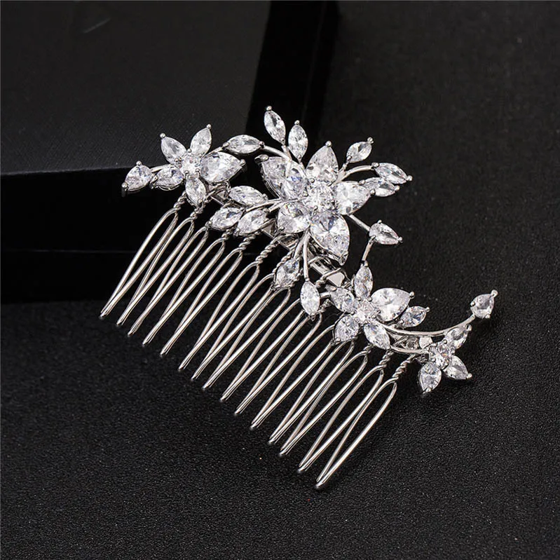 Silver Small SLBRIDAL высокое качество зубец Установка кольцо с фианитом свадебные расческа для волос Свадебные CZ Аксессуары для головных уборов женские ювелирные изделия - Окраска металла: Silver Small