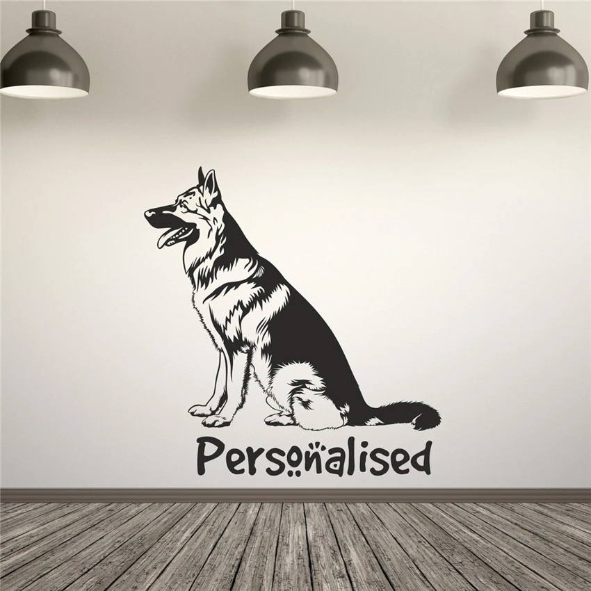 

German Shepherd Alsation Personalised Pet Name Wall Decal Sticker Art Any Colour Nursery Kids Room Wall Decor D661