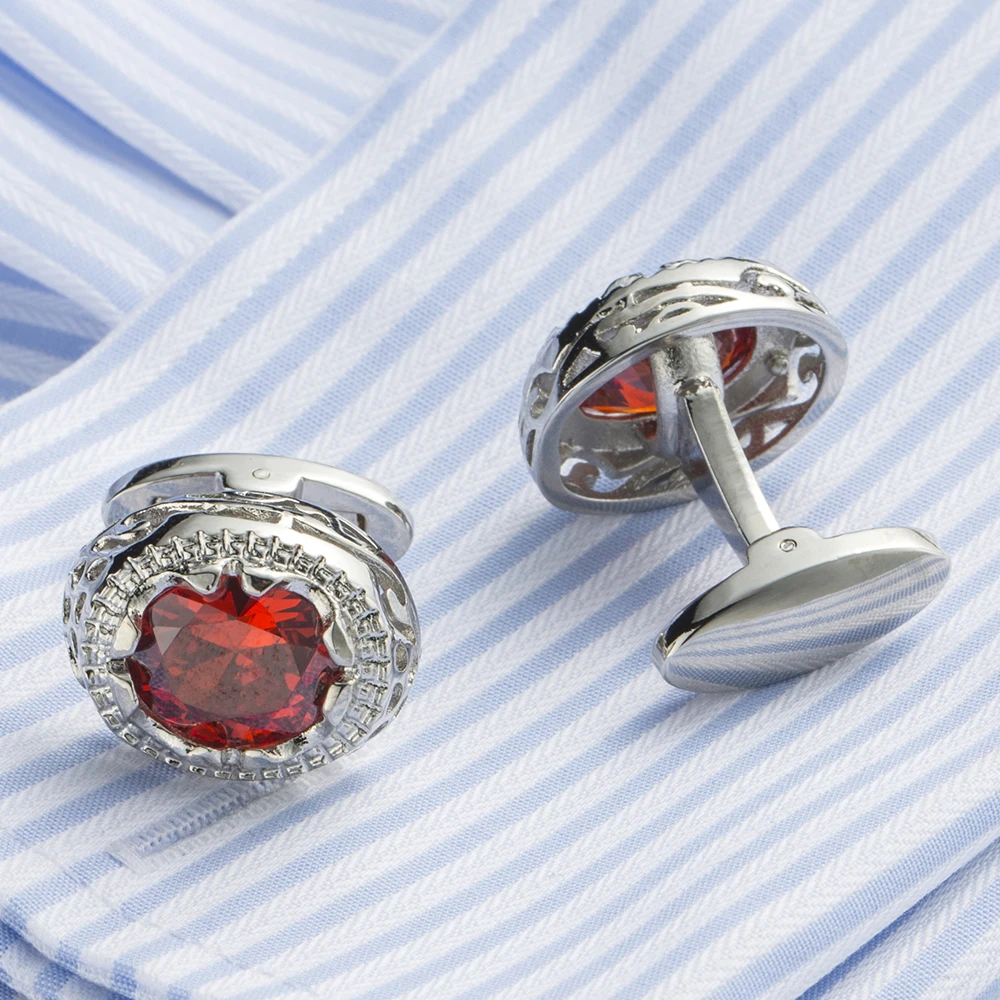 VAGULA Gemelos Classic Silver-color Red Rhineston Copper Cufflink Wedding Suit Shirt Buttons Cuff links 398 | Украшения и