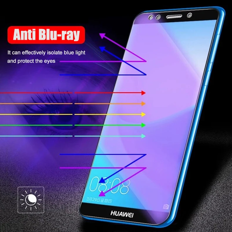 Закаленное стекло 2 шт./лот для Huawei Y9 2018 защита экрана 2.5D 9h закаленное Anti Blu Ray y9