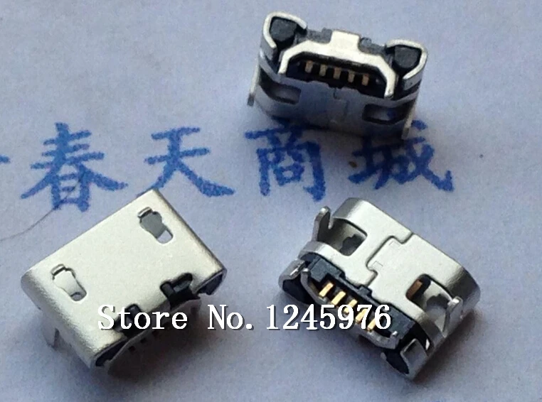 100 шт. Micro USB 5pin отсутствие побочного Бык Рогом женский usb разъем Плоский рот четыре