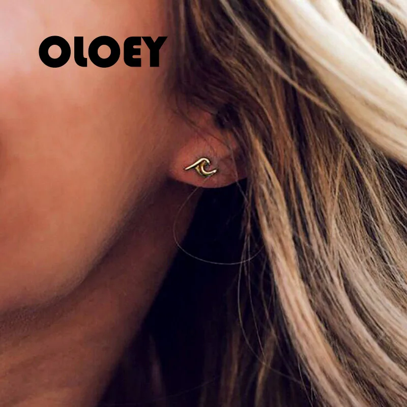 Модные блестящие золотые волнистые маленькие женские винтажные серьги элемент
