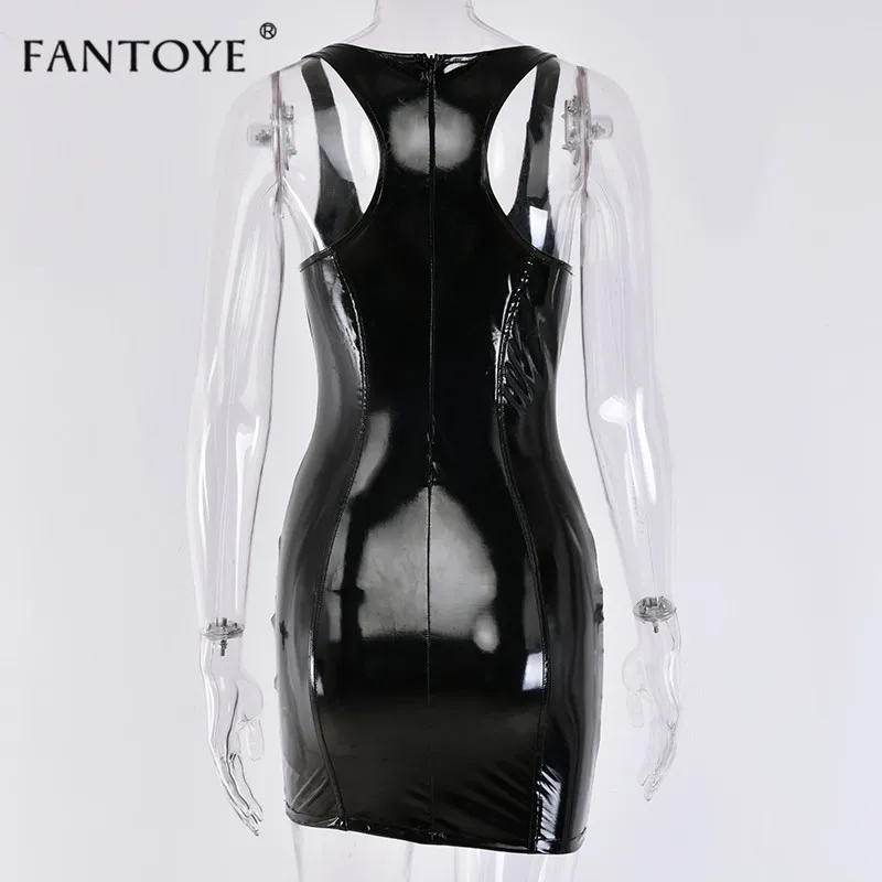 Fantoye, сексуальное женское платье из искусственной кожи, весна, без рукавов, обтягивающее, мини, элегантное, облегающее, для ночного клуба, для вечеринок