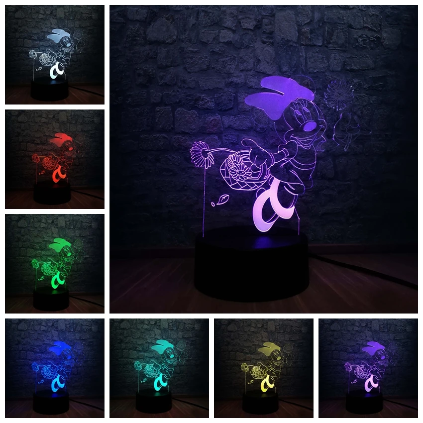 Креативный 3D светодиодный светильник с изображением Минни Маус разноцветный