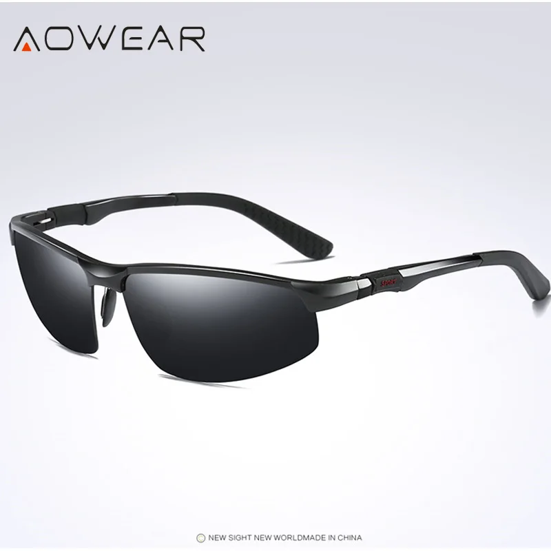 AOWEAR брендовые дизайнерские солнцезащитные очки без оправы, мужские спортивные солнцезащитные очки из алюминиево-магниевого сплава, мужские очки для вождения на открытом воздухе - Цвет линз: C7 Black