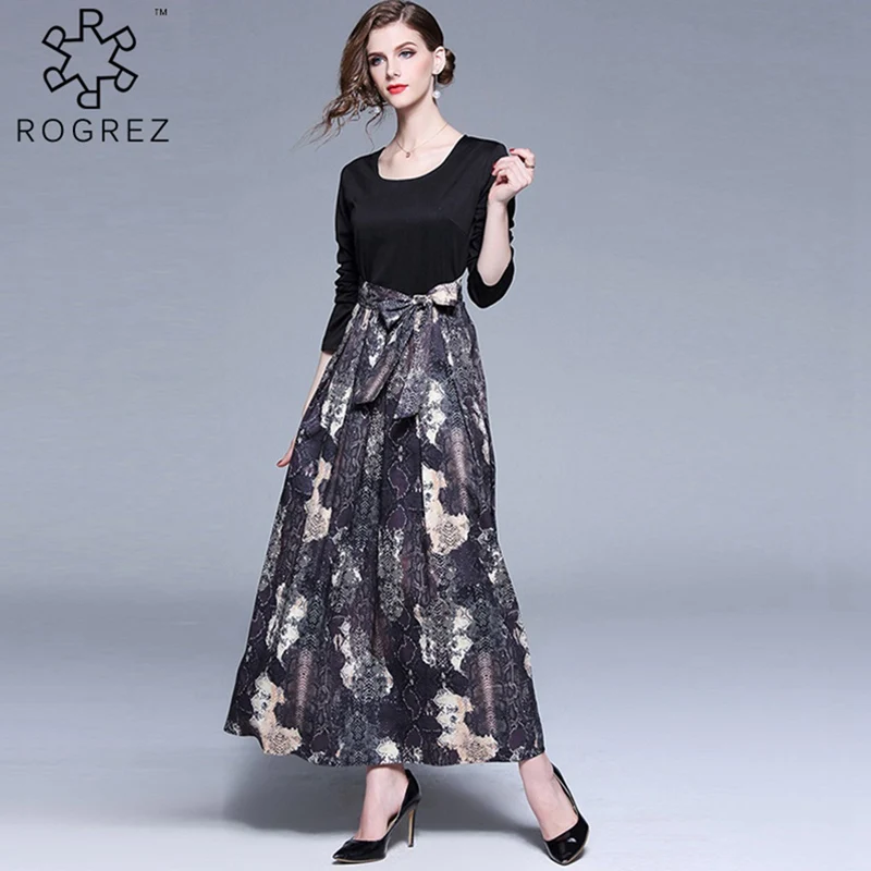 ROGREZ/черное винтажное элегантное тонкое длинное платье с цветочным принтом