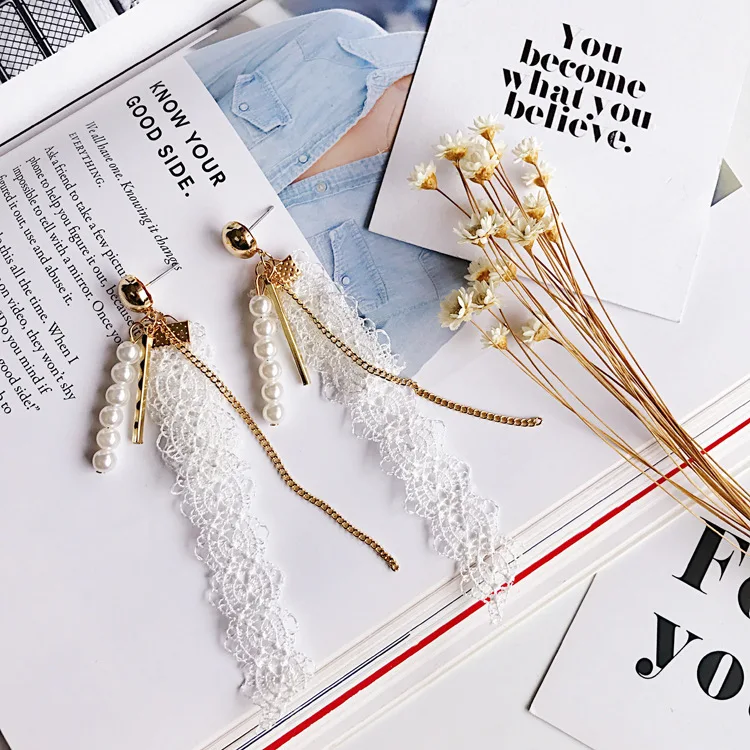 Корея Корейский кружевной вышивкой решетки шелковой лентой длинная цепь жемчуг