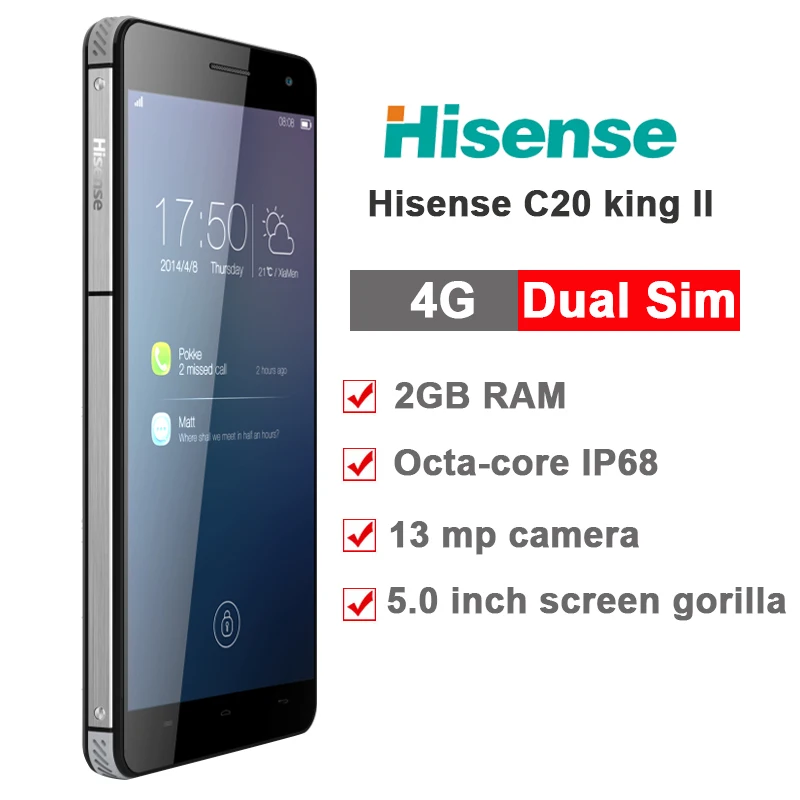 Hisense C20 Водонепроницаемый телефон 4 г LTE IP67 Octa Core Тонкий 3 ГБ Оперативная память 32