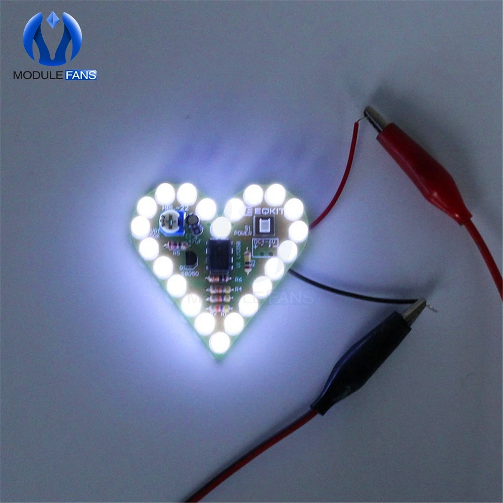 Белый DIY Kit сердце Форма охлаждающаяся Лампа Комплект DC 4 V-6 V Дыхание светодиодный люкс Красный белого и синего цвета зеленый лазерный модуль линия по производству досок для обучения - Цвет: Белый
