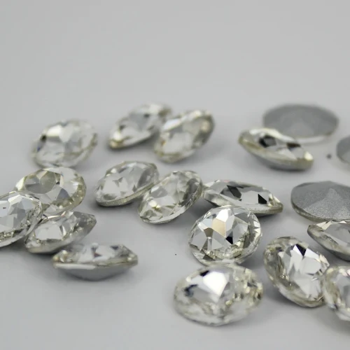 

50cs 10x12mm Crystal Color Glass Stones Oval Shape Silver Foiled Beads Perfect For Diy Clothes Dresses Shoes Decorations
