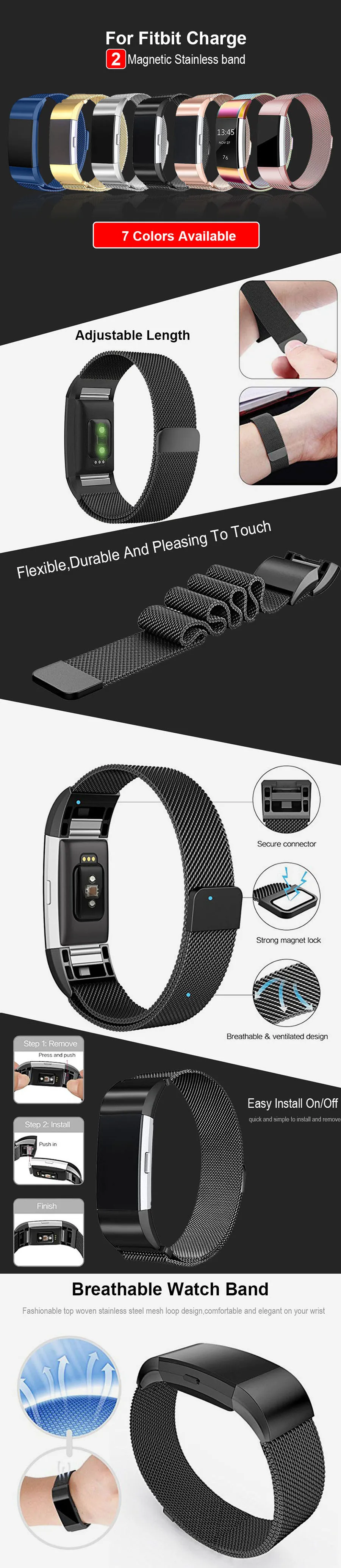 SCOMAS для Fitbit Charge 2 полосы магнитный ремешок из нержавеющей стали сменный ремешок для Fit Bit Charge2 фитнес-браслет Correa