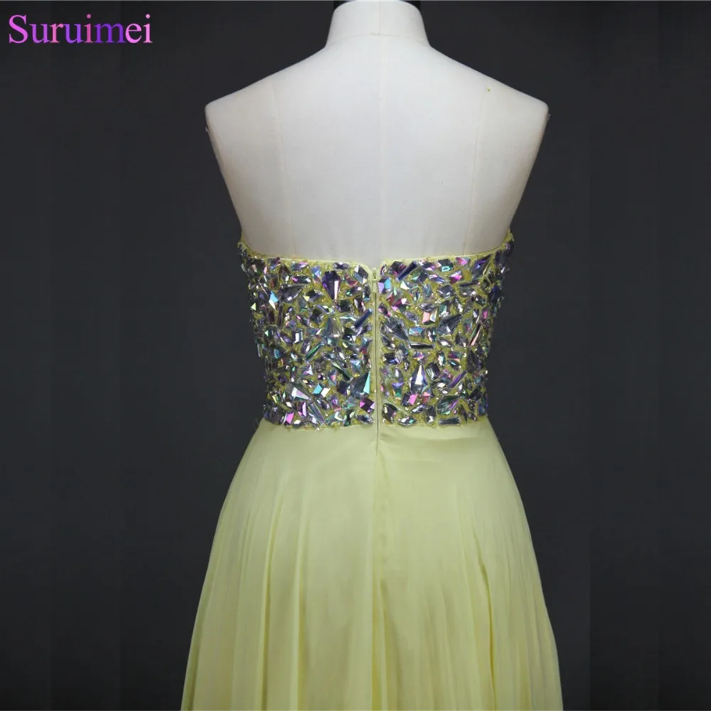 

Watch! Live Photos High Quality Beaded Light Yellow Formal Prom Gown Chiffon Custom Made Long Prom Party Dresses Free Shipping