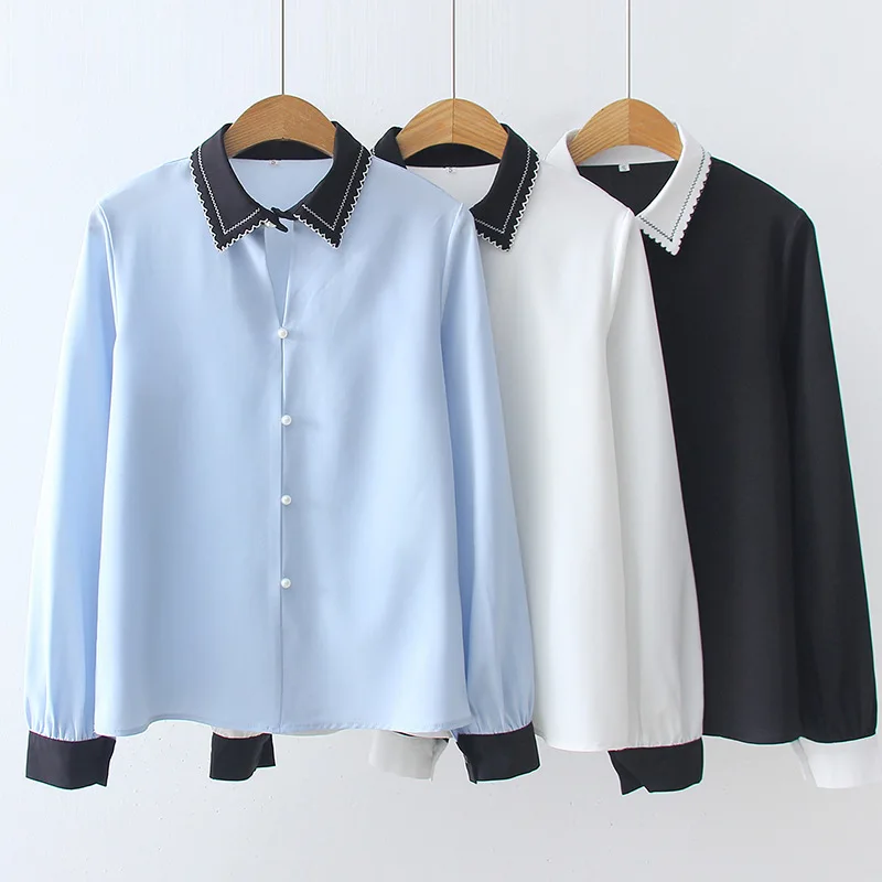 Маленький аромат рубашки женские жемчужные полые кукольный воротник дамы