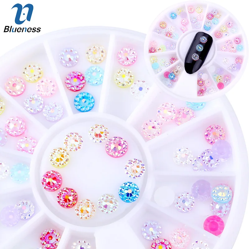 Blueness 1Wheel Round Sequins Studs Design Rhinestones For Nails Art Decorations Accessories Manicure DIY UV Gel Acrylic Crystal | Красота и