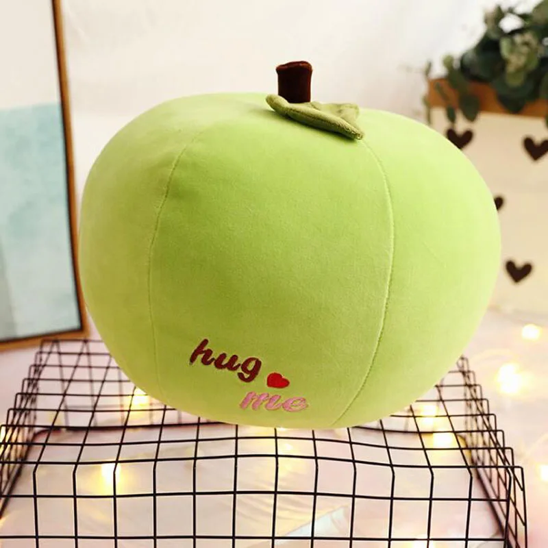 Green 35CM Очень мягкая плюшевая игрушка фрукты класс подушка в виде яблока круглый вниз хлопок Подушка плюшевая Милая супер мягкая спальня девочка игрушечная печать - Цвет: Green 35CM