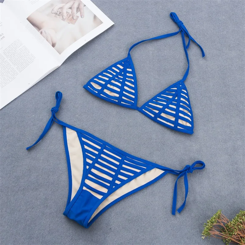 

New hollow tie bikini sexy pure-color lady swimsuit beach bikini