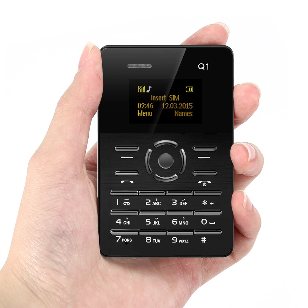Оригинал AIEK Q1 1.0 дюймов смартфон ультра-тонкие карты телефон fm-аудиоплеера звук