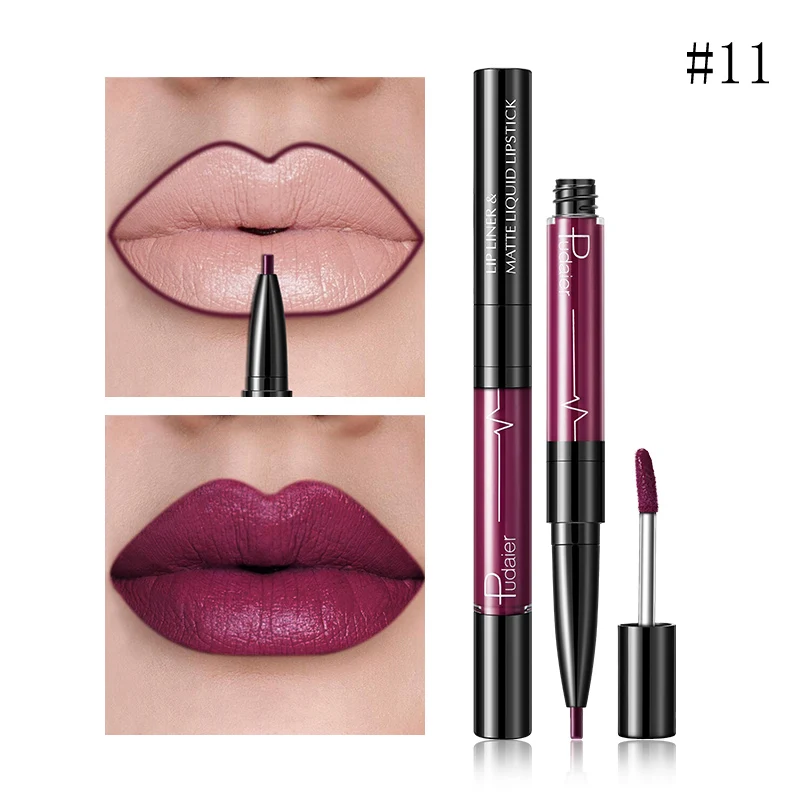 Pudaier помада водостойкая 2 в 1 Помада для губ матовый блеск для губ Lippenstift макияж губ стойкая Матовая жидкая губная помада блеск для губ - Цвет: 11