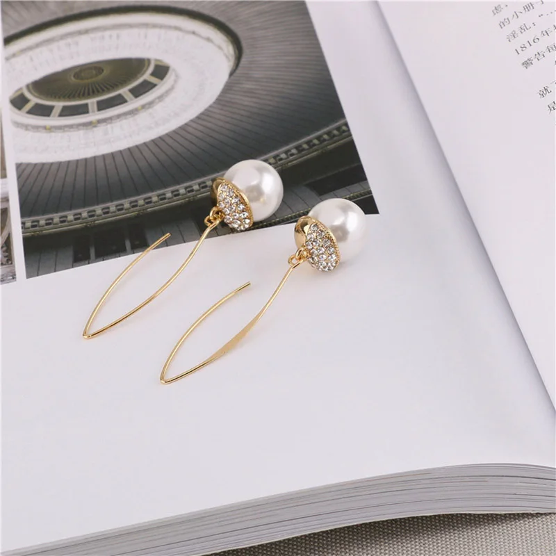 Korea design new imitation pearl ear hook gentle sweet temperament Dongdae long earrings | Украшения и аксессуары