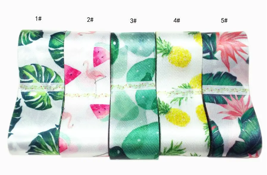 5yard 2 ярда, новинка, набор разноцветных лент с принтом, атласная лента, сделай сам, заколки для волос, подарочная упаковка, тропический фламинго, свадебные аксессуары ручной работы - Цвет: 5yard