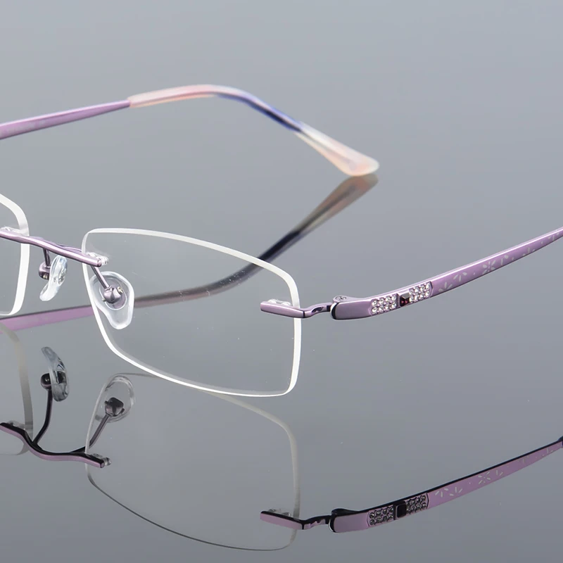 2017 XINZE New Pure Titanium Fashionable Lady Eye Glasses Diamonds Rimless Spectacle Frames Women myopia Hyperopia 628 | Аксессуары для
