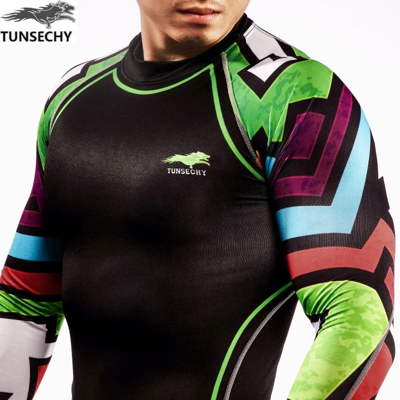 Новые мужские компрессионные рубашки для бодибилдинга облегающие трикотажные с