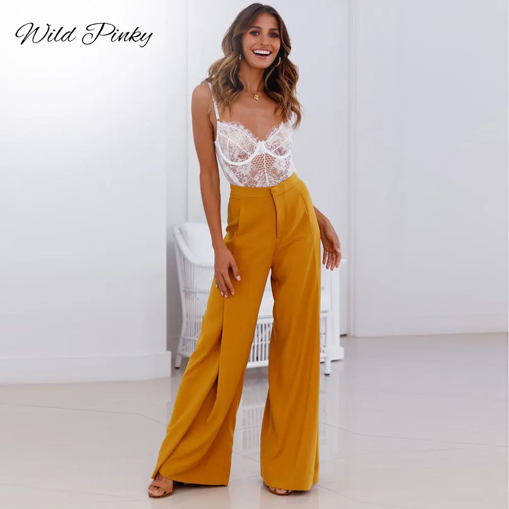 Женские широкие брюки Капри WildPinky повседневные однотонные с высокой талией весна