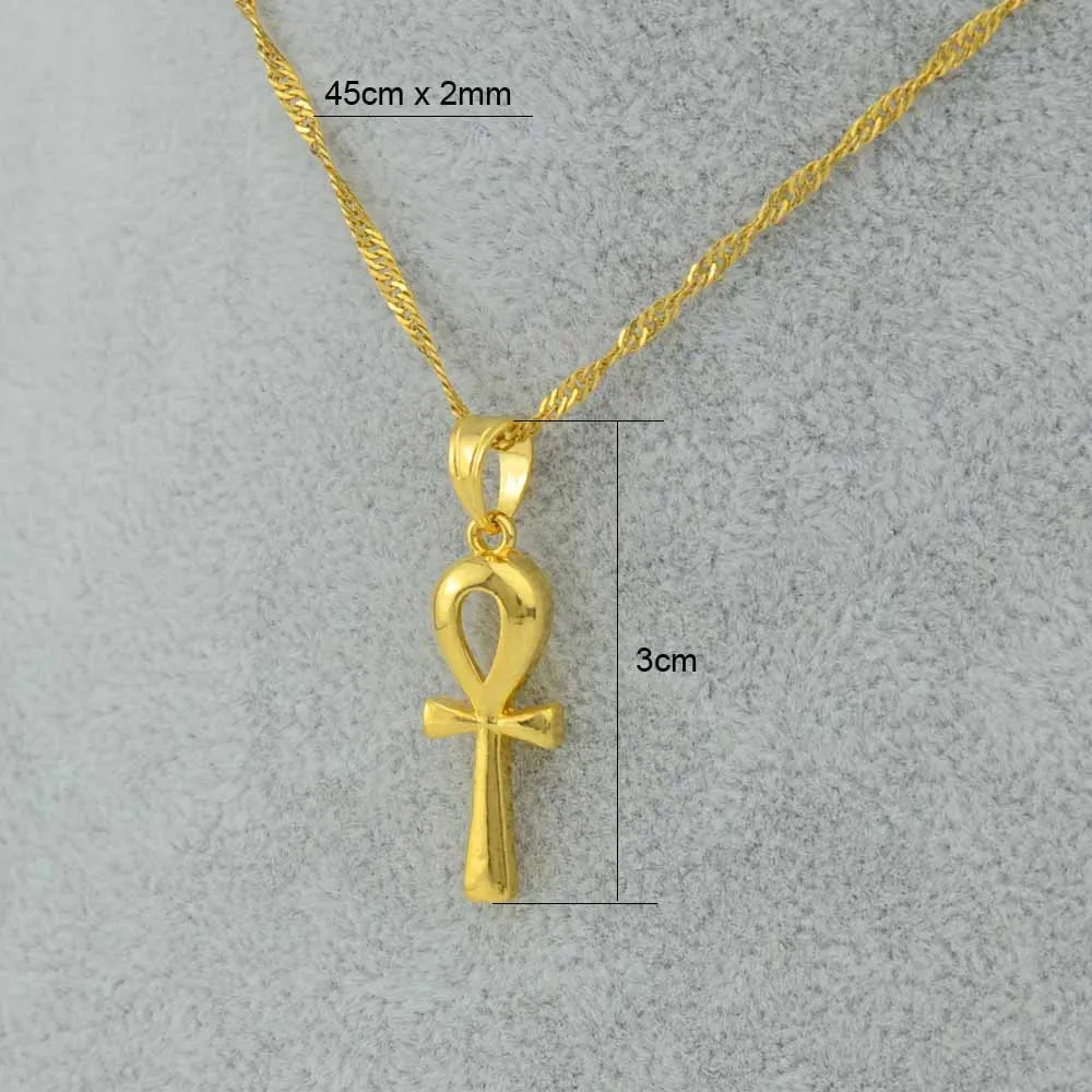 Anniyo Ankh кулон ожерелье золотой цвет Египетский крест ювелирные изделия для женщин модные египетские иероглифы, Crux Ansata#203306 - Окраска металла: With 45cm Thin Chain