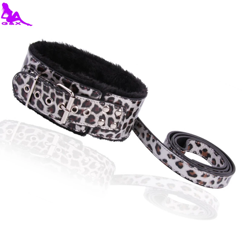 Леопардовые искусственная кожа бондаж секс воротник Плюшевые ограничения шеи