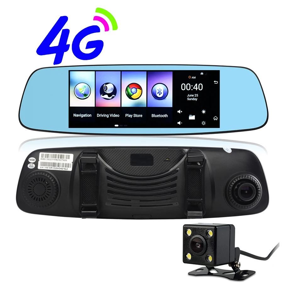 Камера заднего вида Udricare 7 дюймов 4G Android GPS Wi Fi Bluetooth 1 ГБ ОЗУ 16 Гб|dual camera|mirror gpsvideo recoder