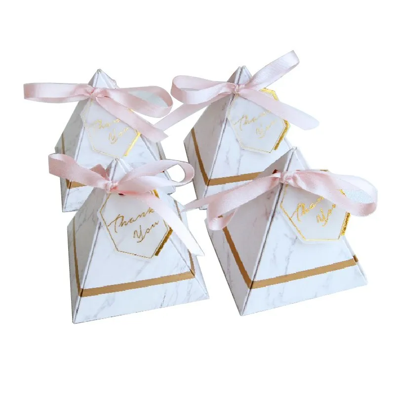 

20/25/50/100pcs New Pyramid Style Candy Box Chocolate Box Wedding Favors Gift Boxes With THANKS Card & Ribbon Party Supplies