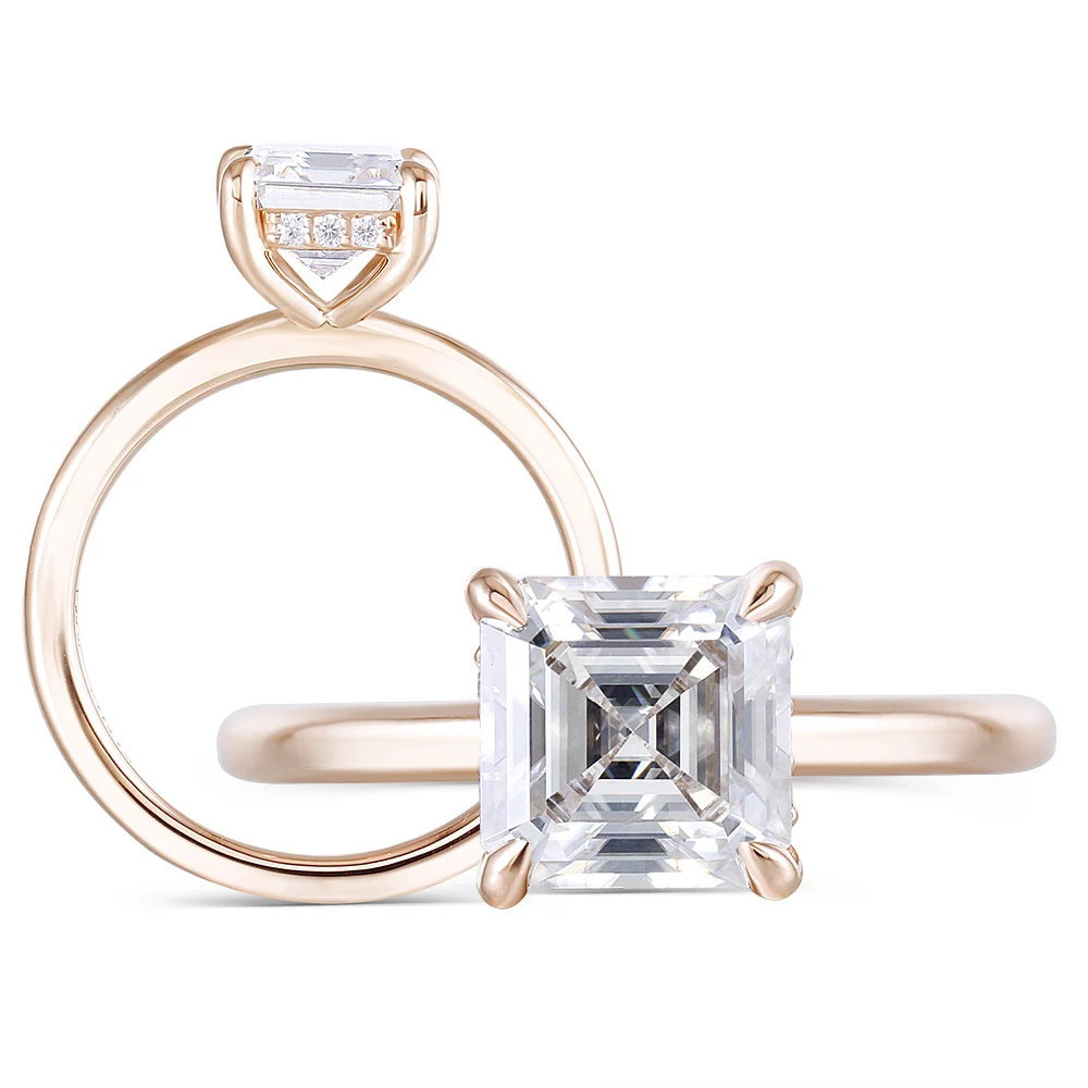 Модные обручальные кольца transmems из розового золота 14 к, 6,5 мм, FG color Asscher Cut Moissanite Diamond, обручальные кольца для женщин, свадебные кольца с акцентами