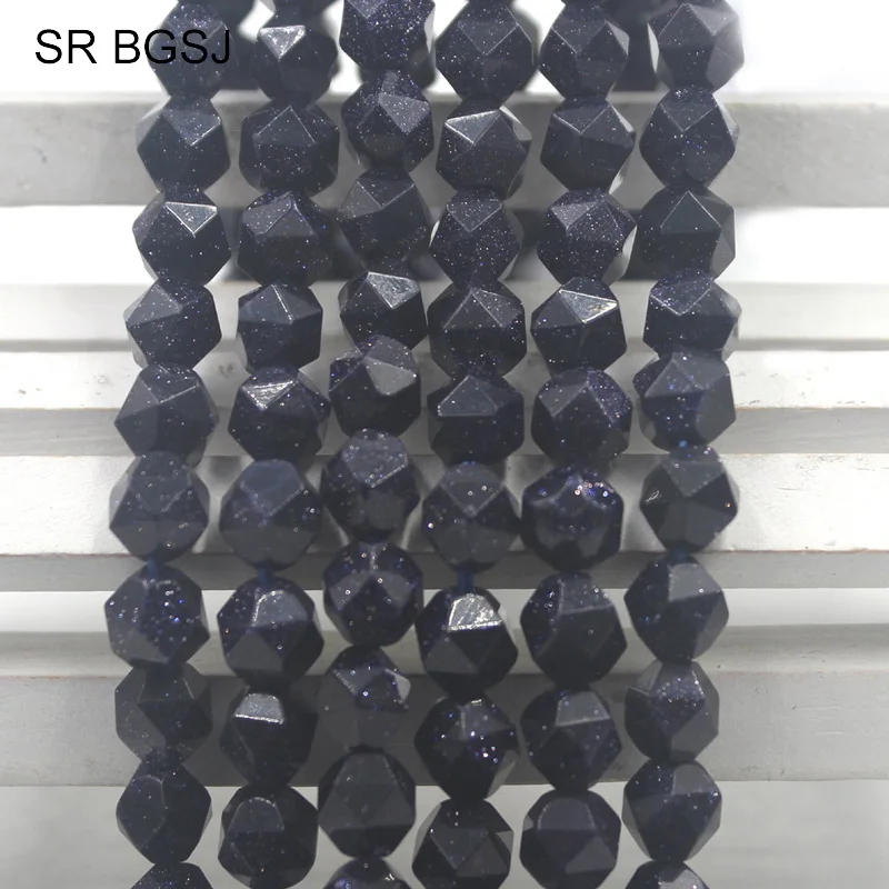 

Free Shipping 8mm Faceted Round Polygonal Faceted Blue Sand Stone Findings Handmade Beads Strand 15"