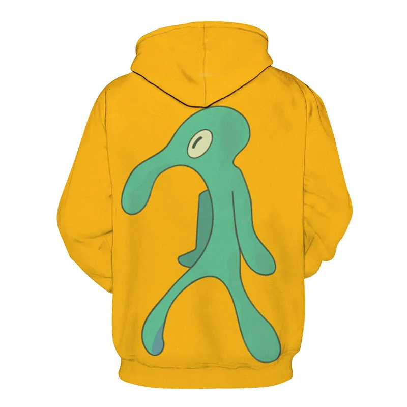 Мужские Squidward мультфильм печатных пуловер с капюшоном человека уличная хип хоп Желтый Аниме толстые толстовки и свитшоты WY23