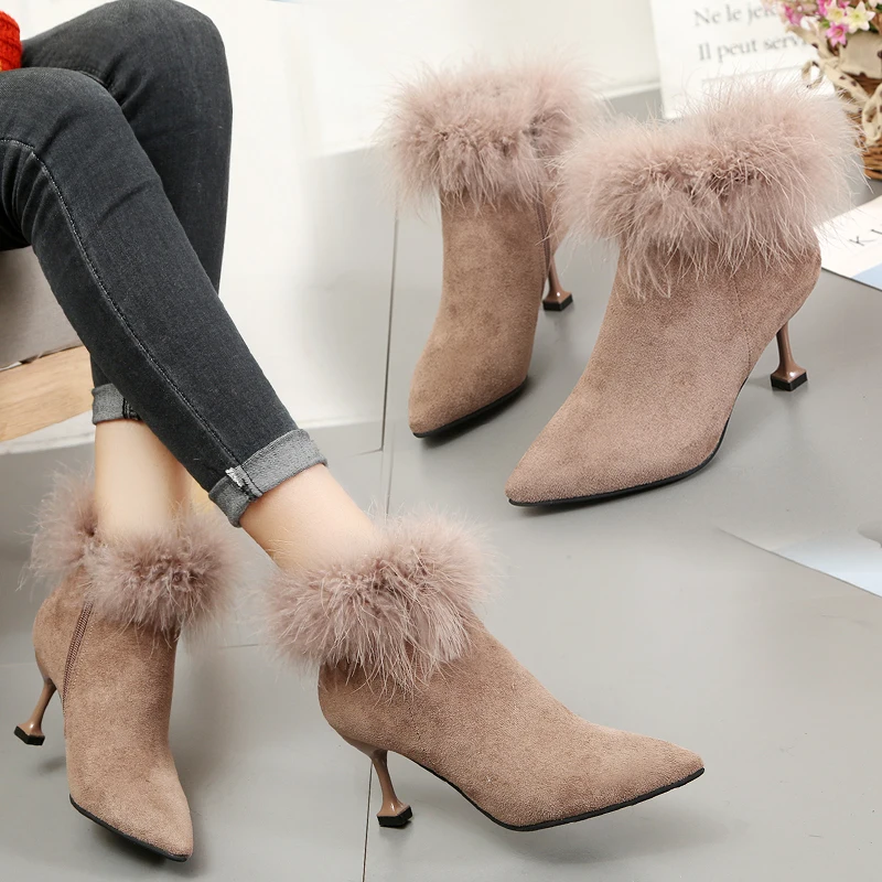 New Brand Design Contracted Black Yellow Khaki Women Pointed Toe Stiletto High Heels Booties Woman Ankle Boots Ladies Shoes | Обувь