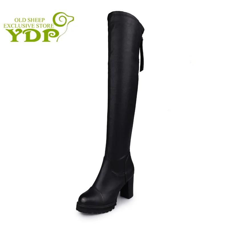 YDP ботинки с высоким голенищем Новинка зимы женские Модные сапоги на высоком