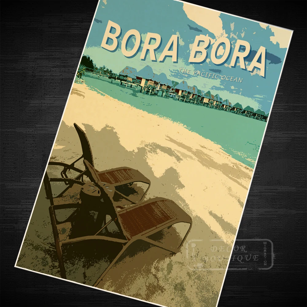Bora Тихий океан Tahiti винтажный Ретро ВИНТАЖНЫЙ ПЛАКАТ из крафт-бумаги холст DIY