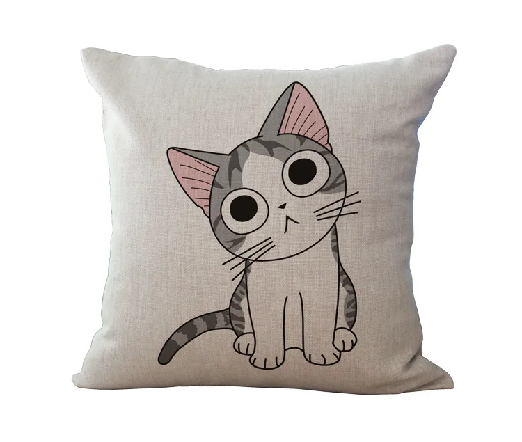 Симпатичная забавная наволочка с изображением озорной сырной кошки льняная для