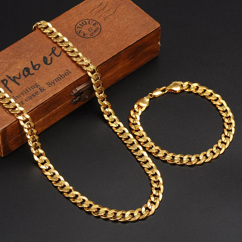 

Copper Link Rope Chain Jewelry Twisted Gold Color Necklace Bracelet Men Women Curb Cuban Bridle Wedding Party Gifts